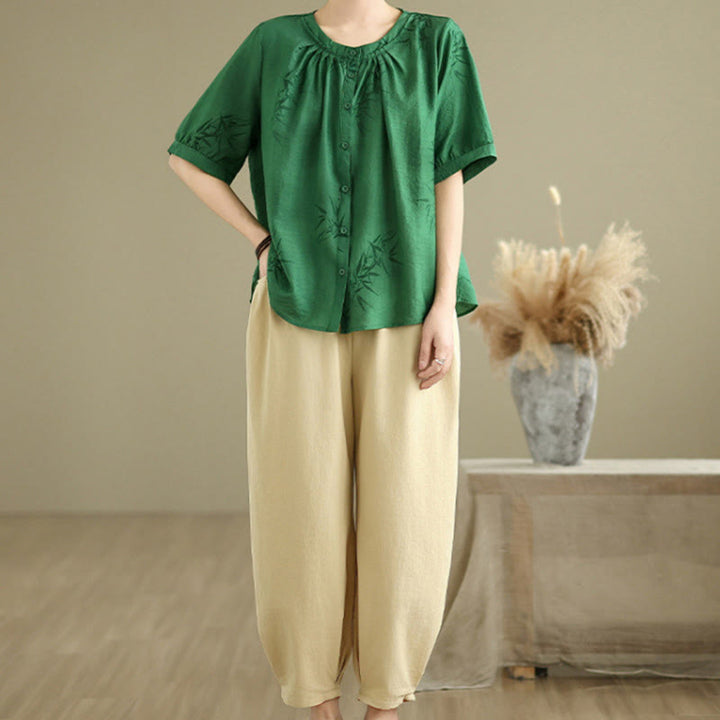 Buddha Stones 2pcs Casual Women's Short Sleeve Shirt Harem Pants Meditation Clothing Set - image 22