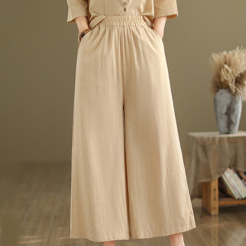 Buddha Stones 2pcs Casual Women's Stand Collar Shirt Loose Pants Meditation Clothing Set - image 7