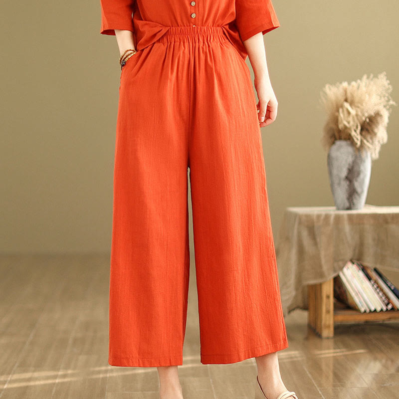Buddha Stones 2pcs Casual Women's Stand Collar Shirt Loose Pants Meditation Clothing Set - image 14