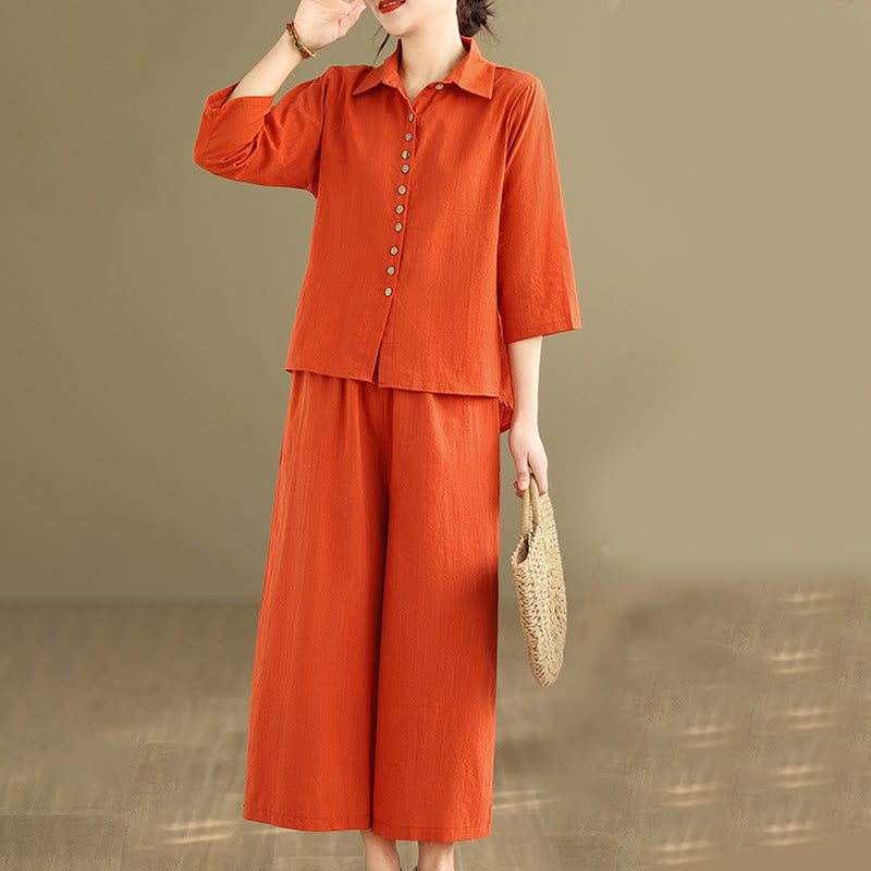 Buddha Stones 2pcs Casual Women's Stand Collar Shirt Loose Pants Meditation Clothing Set - image 9