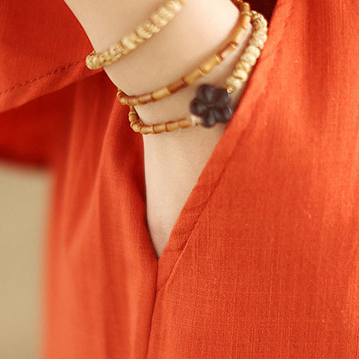 Buddha Stones 2pcs Casual Women's Stand Collar Shirt Loose Pants Meditation Clothing Set - image 13