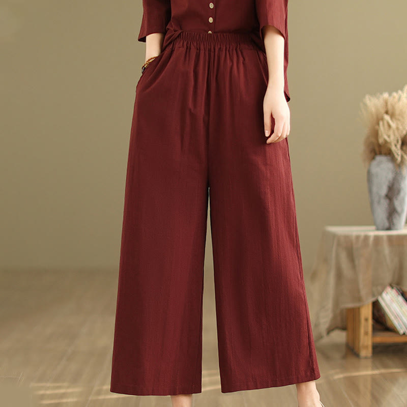 Buddha Stones 2pcs Casual Women's Stand Collar Shirt Loose Pants Meditation Clothing Set - image 26