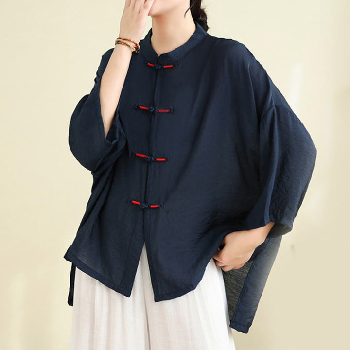 Buddha Stones 2pcs Casual Women's Frog Button Shirt Loose Pants Meditation Clothing Set - image 6