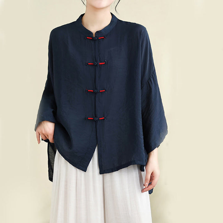 Buddha Stones 2pcs Casual Women's Frog Button Shirt Loose Pants Meditation Clothing Set - image 4