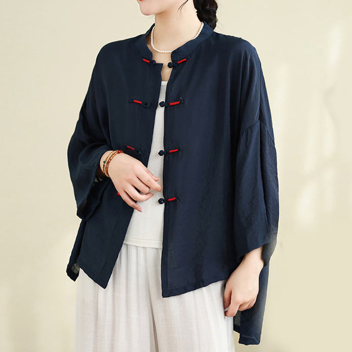 Buddha Stones 2pcs Casual Women's Frog Button Shirt Loose Pants Meditation Clothing Set - image 5