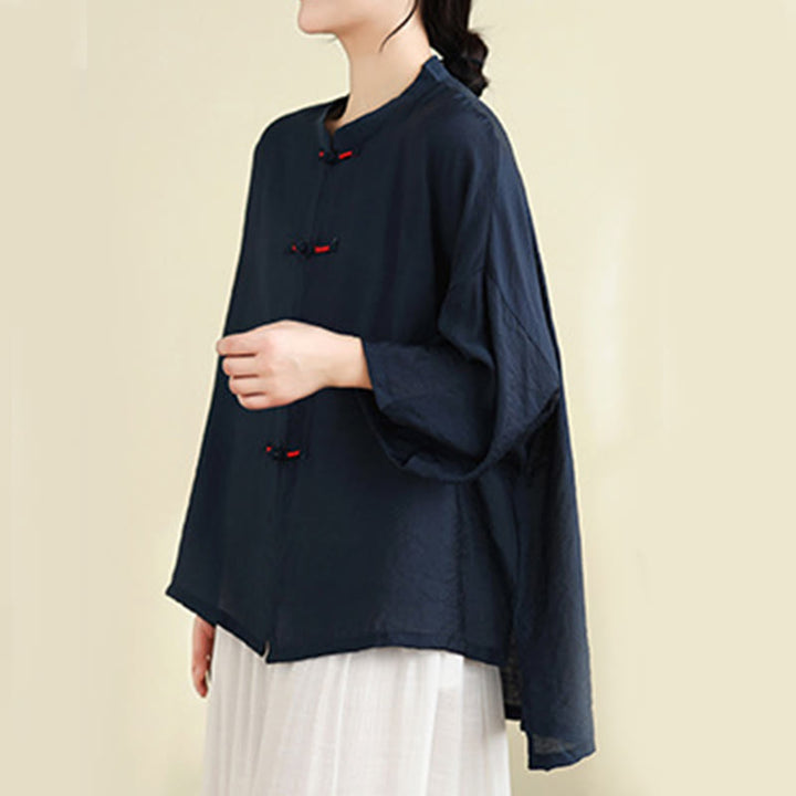 Buddha Stones 2pcs Casual Women's Frog Button Shirt Loose Pants Meditation Clothing Set - image 3