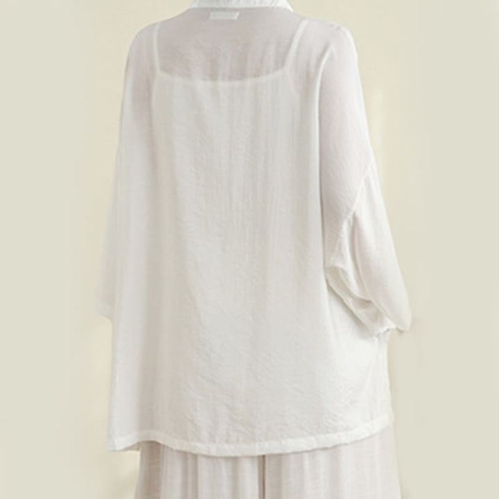 Buddha Stones 2pcs Casual Women's Frog Button Shirt Loose Pants Meditation Clothing Set - image 11