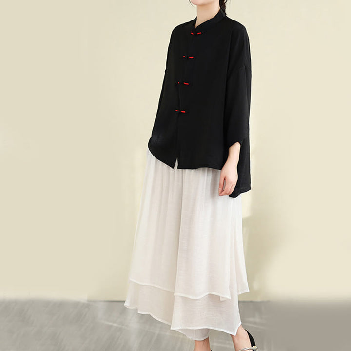 Buddha Stones 2pcs Casual Women's Frog Button Shirt Loose Pants Meditation Clothing Set - image 23