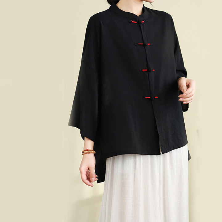 Buddha Stones 2pcs Casual Women's Frog Button Shirt Loose Pants Meditation Clothing Set - image 25