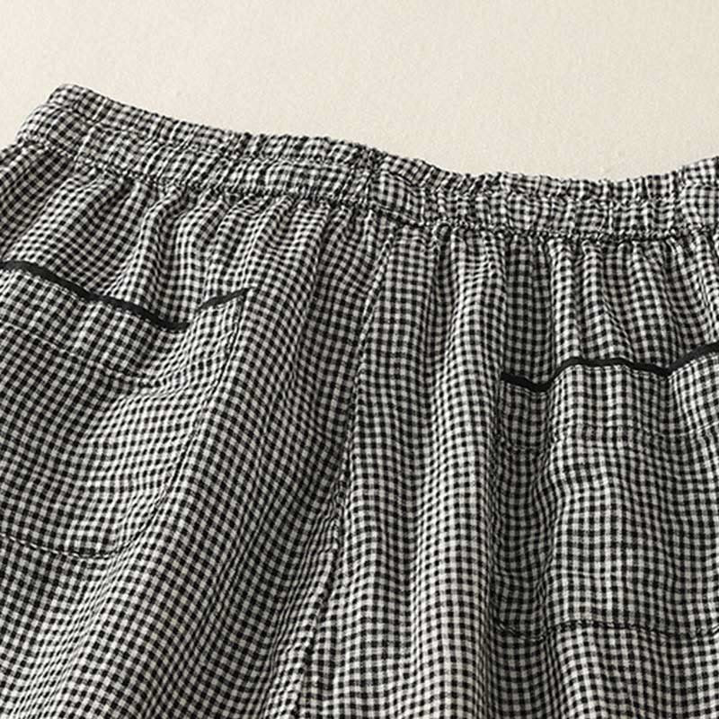 Buddha Stones Plaid Pattern Drawstring Women's Cotton Linen Harem Pants With Pockets - image 3