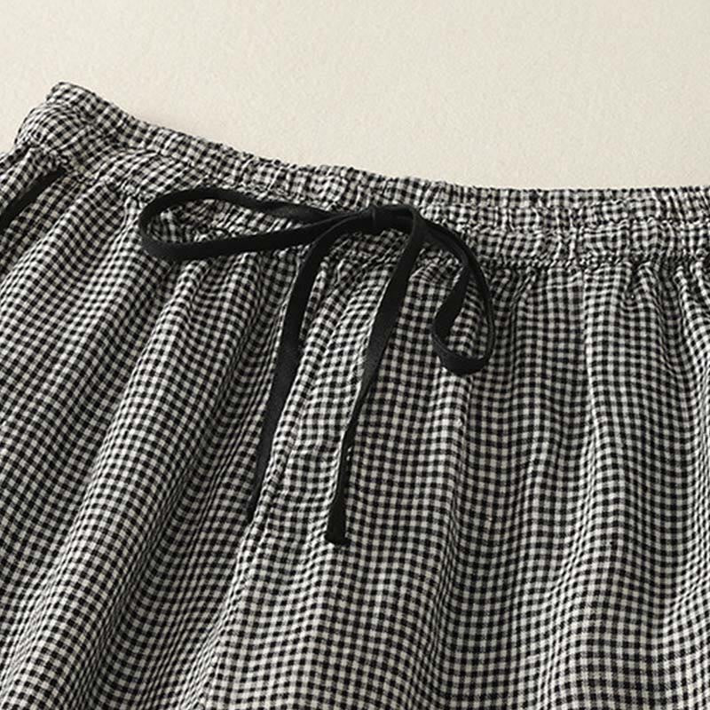 Buddha Stones Plaid Pattern Drawstring Women's Cotton Linen Harem Pants With Pockets - image 2