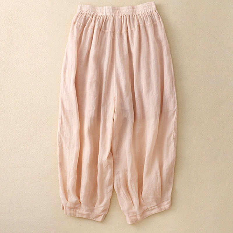 Buddha Stones Embroidered Pattern Women's Cotton Linen Harem Pants With Pockets - image 12