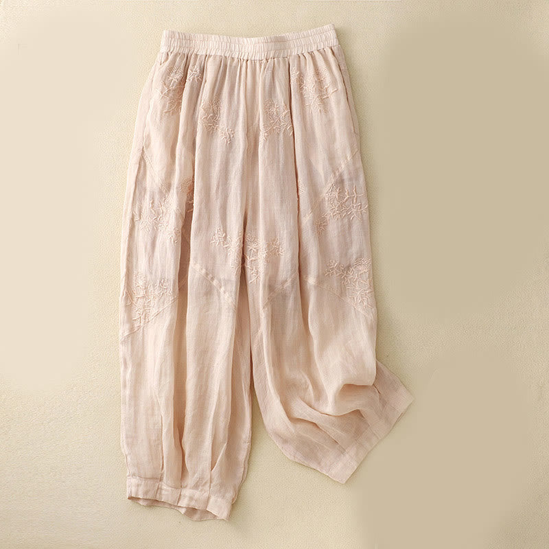 Buddha Stones Embroidered Pattern Women's Cotton Linen Harem Pants With Pockets - MistyRose - US12，UK/AU16，EU44 (3XL) - image 11