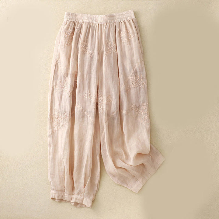 Buddha Stones Embroidered Pattern Women's Cotton Linen Harem Pants With Pockets - MistyRose - US12，UK/AU16，EU44 (3XL) - image 11