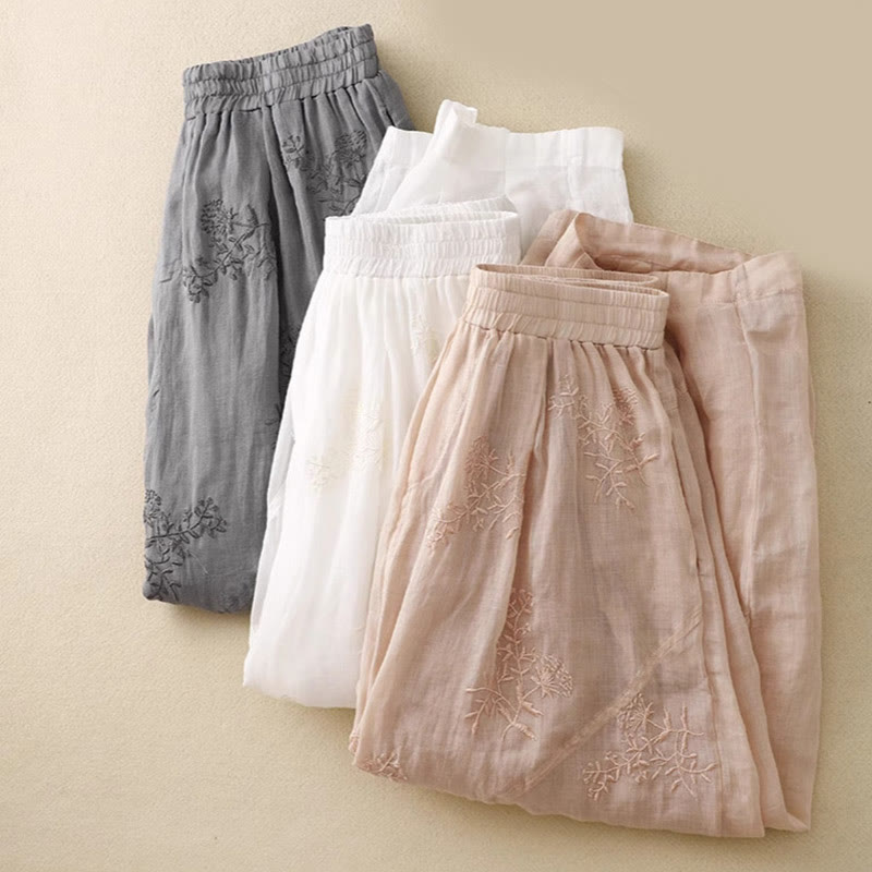 Buddha Stones Embroidered Pattern Women's Cotton Linen Harem Pants With Pockets - image 21