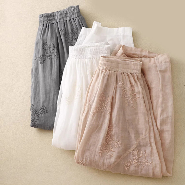 Buddha Stones Embroidered Pattern Women's Cotton Linen Harem Pants With Pockets - image 21