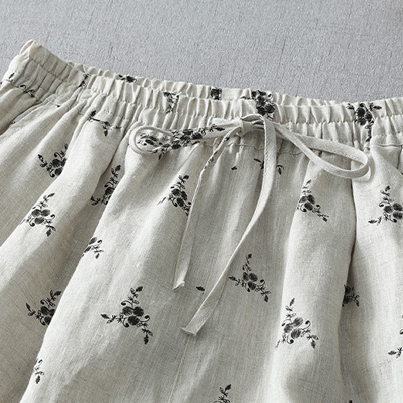 Buddha Stones Polka Dot Floral Pattern Pattern Women's Cotton Linen Harem Pants With Pockets - image 4