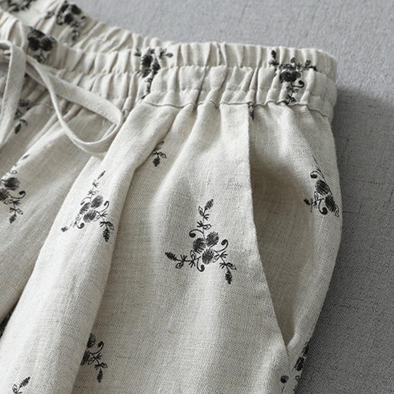 Buddha Stones Polka Dot Floral Pattern Pattern Women's Cotton Linen Harem Pants With Pockets - image 2