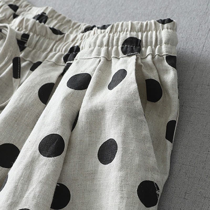 Buddha Stones Polka Dot Floral Pattern Pattern Women's Cotton Linen Harem Pants With Pockets - image 10