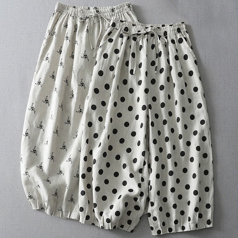 Buddha Stones Polka Dot Floral Pattern Pattern Women's Cotton Linen Harem Pants With Pockets - image 15