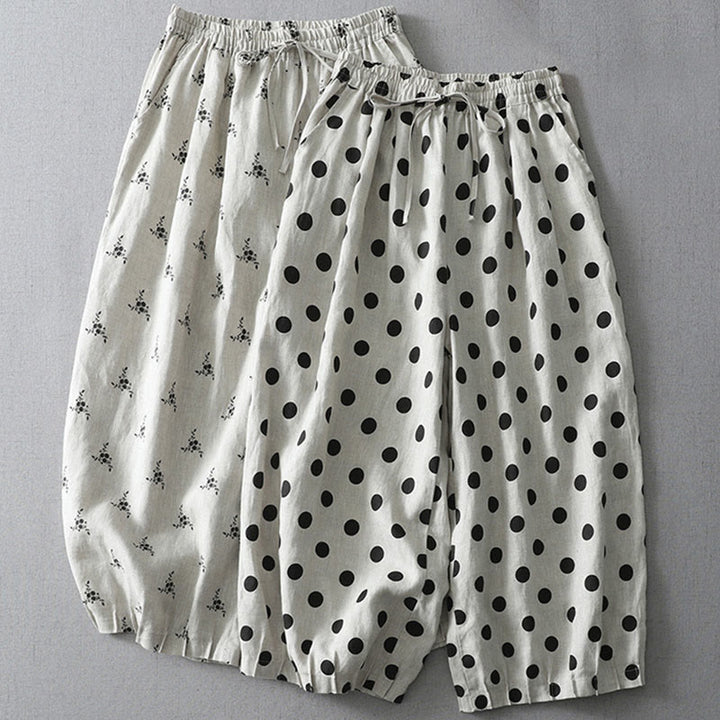 Buddha Stones Polka Dot Floral Pattern Pattern Women's Cotton Linen Harem Pants With Pockets - image 15