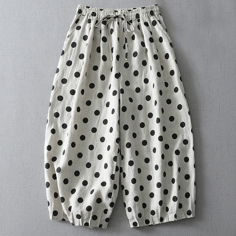 Buddha Stones Polka Dot Floral Pattern Pattern Women's Cotton Linen Harem Pants With Pockets - Polka Dot Pattern - US12，UK/AU16，EU44 (2XL) - image 5