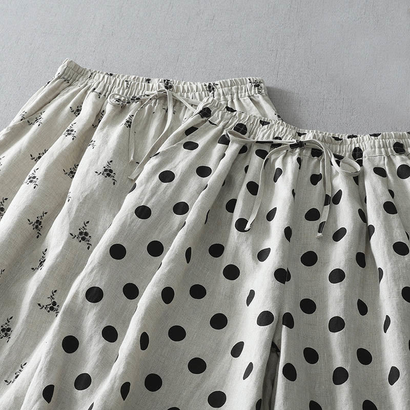 Buddha Stones Polka Dot Floral Pattern Pattern Women's Cotton Linen Harem Pants With Pockets - image 17