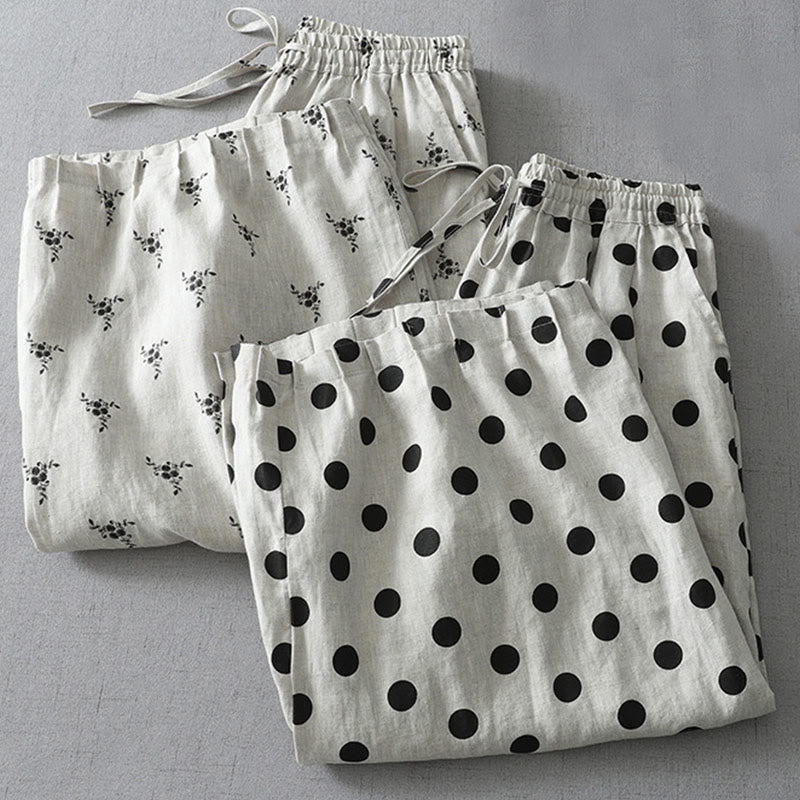 Buddha Stones Polka Dot Floral Pattern Pattern Women's Cotton Linen Harem Pants With Pockets - image 16