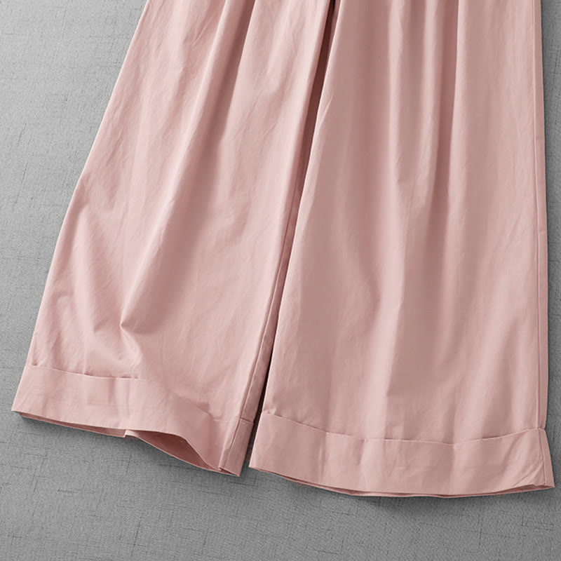 Buddha Stones Casual Plain High Waist Women's Polyester 7-8 Length Wide Leg Pants With Pockets - image 9