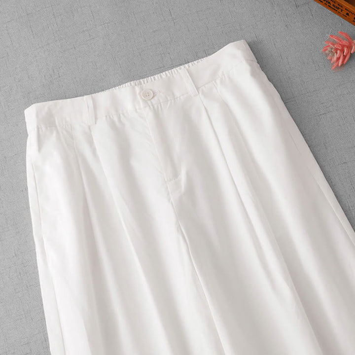 Buddha Stones Casual Plain High Waist Women's Polyester 7-8 Length Wide Leg Pants With Pockets - image 16
