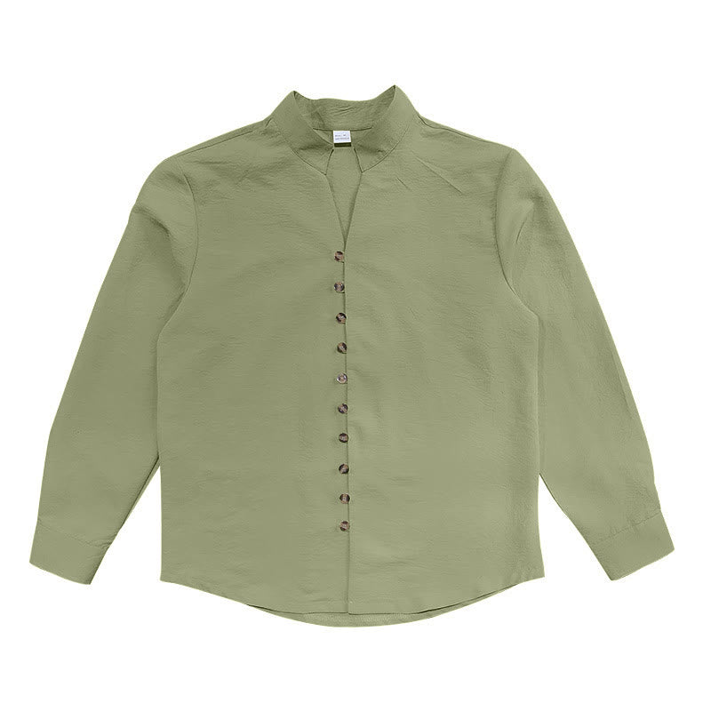 Buddha Stones Solid Color Buttons Fall Long Sleeve Men's Shirt - image 20