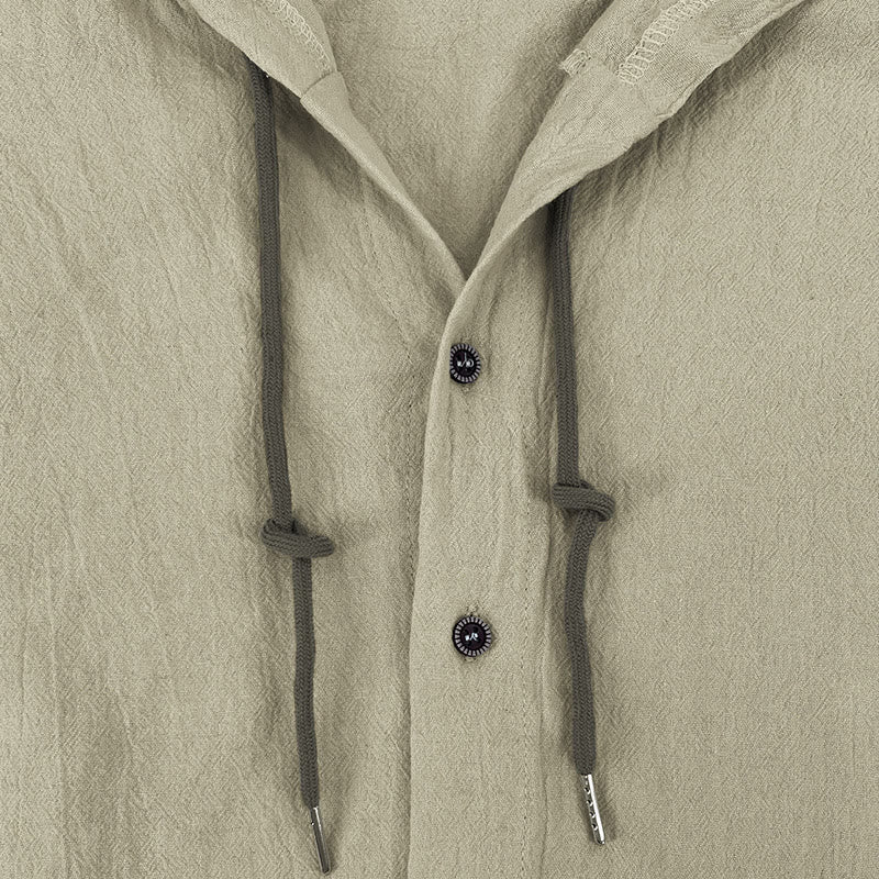 Buddha Stones Solid Color Long Sleeve Hooded Drawstring Buttons Men's Shirt - image 16