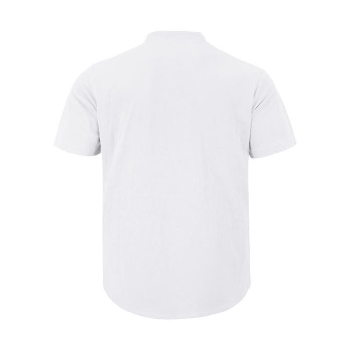 Buddha Stones Solid Summer Short Sleeve Half Buttons Linen Men's Shirt - image 8