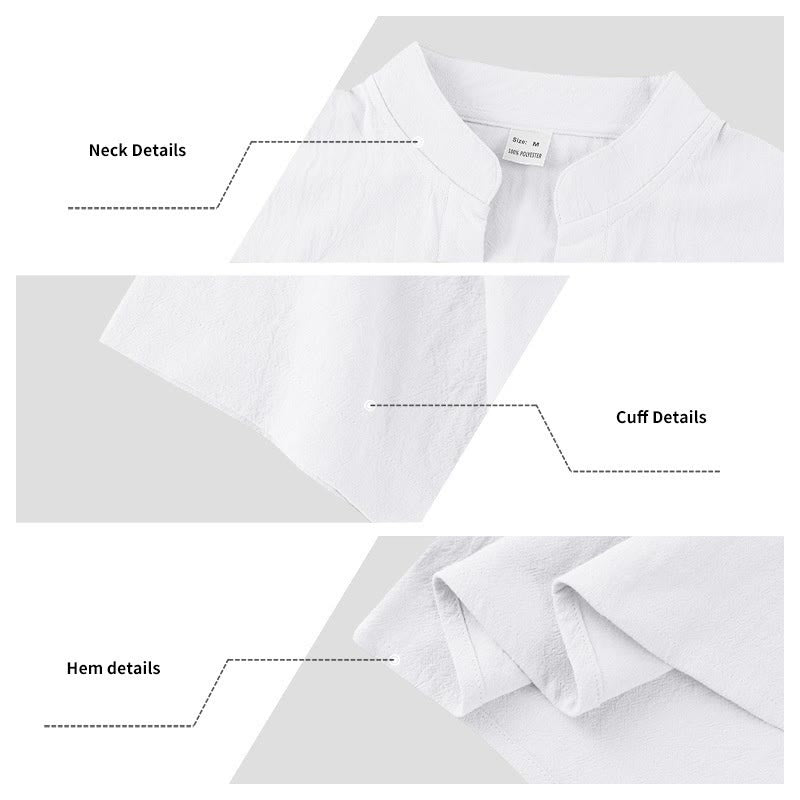 Buddha Stones Solid Summer Short Sleeve Half Buttons Linen Men's Shirt - image 11