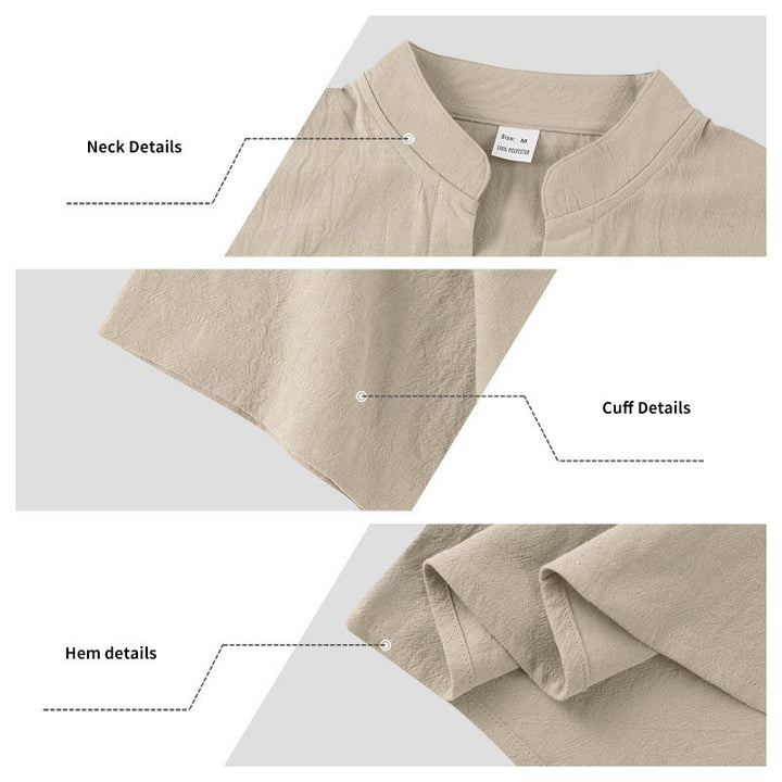 Buddha Stones Solid Summer Short Sleeve Half Buttons Linen Men's Shirt - image 17