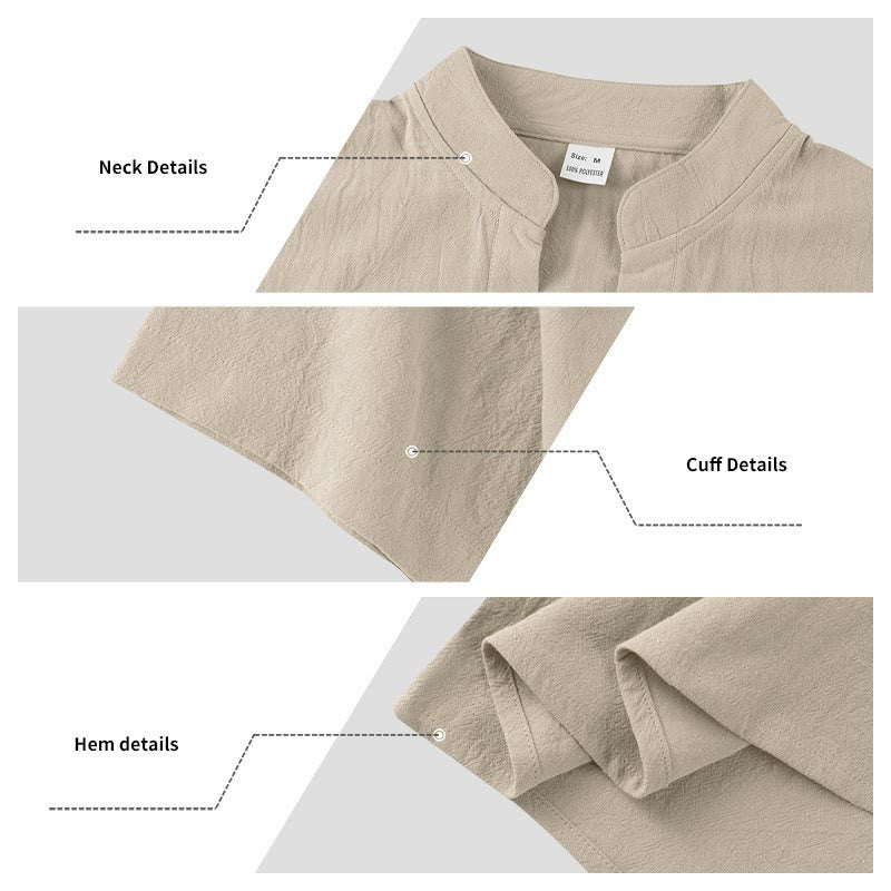 Buddha Stones Solid Summer Short Sleeve Half Buttons Linen Men's Shirt - image 17