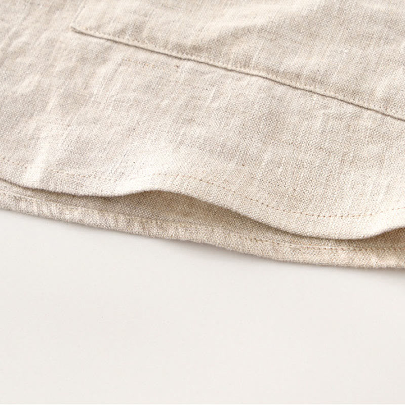 Buddha Stones Solid Summer Short Sleeve Buttons Linen Men's Shirt With Pockets - image 7