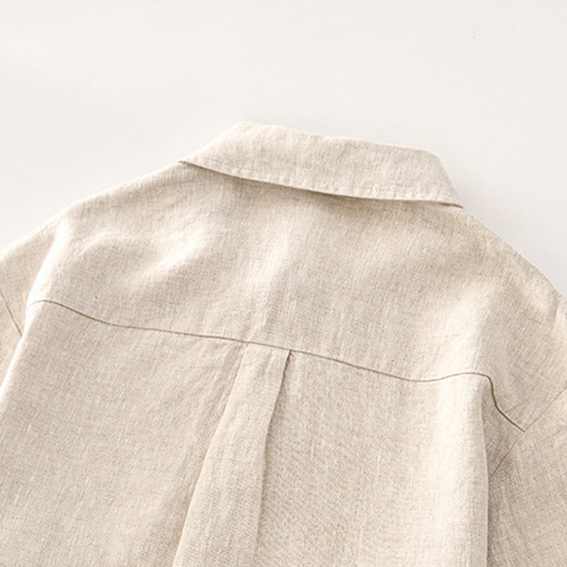 Buddha Stones Solid Summer Short Sleeve Buttons Linen Men's Shirt With Pockets - image 3