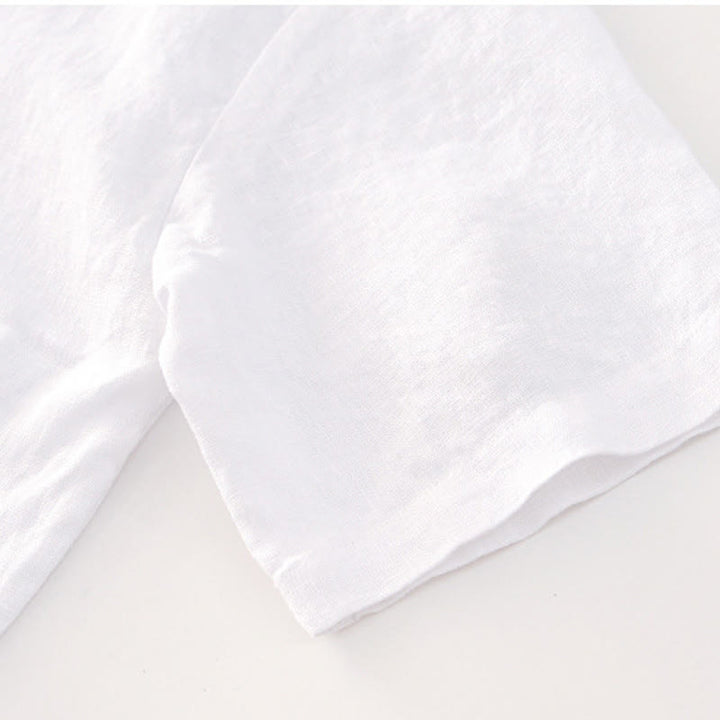 Buddha Stones Solid Summer Short Sleeve Buttons Linen Men's Shirt With Pockets - image 11