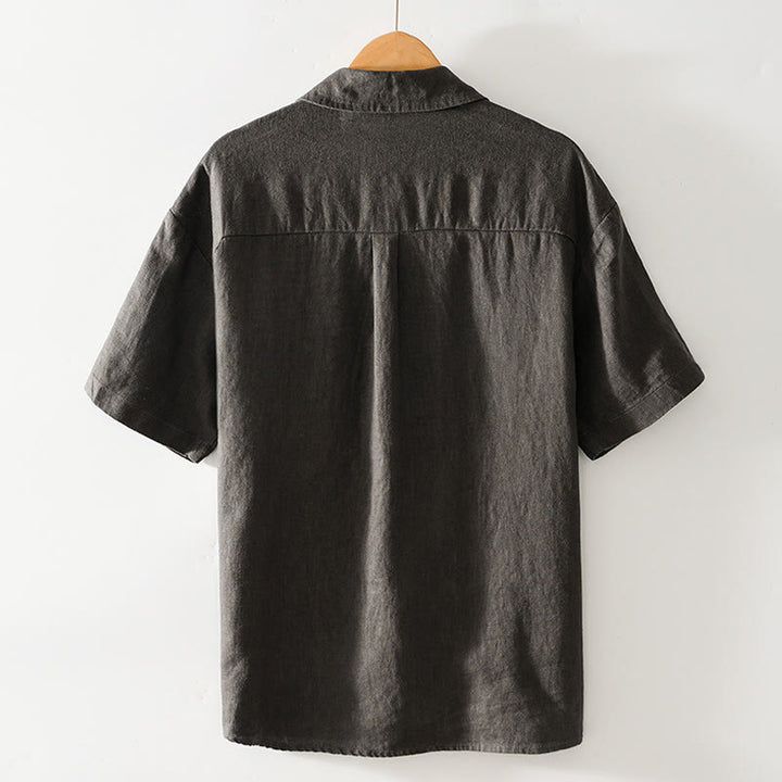Buddha Stones Solid Summer Short Sleeve Buttons Linen Men's Shirt With Pockets - image 22