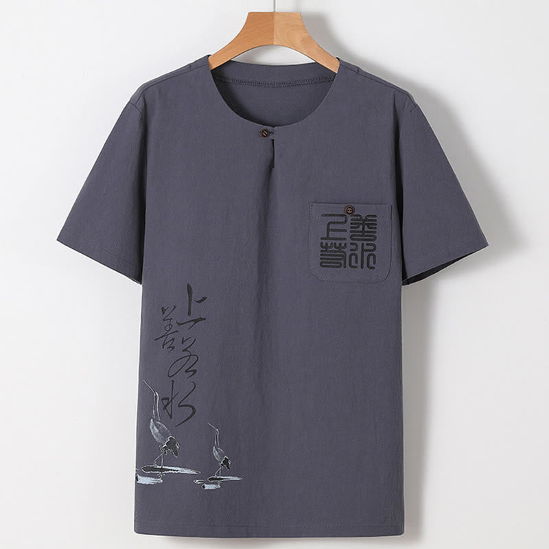 Buddha Stones 2Pcs Chinese Characters Crane Cotton Shirt Pants With Pockets Men's Meditation Cloth Set - image 19