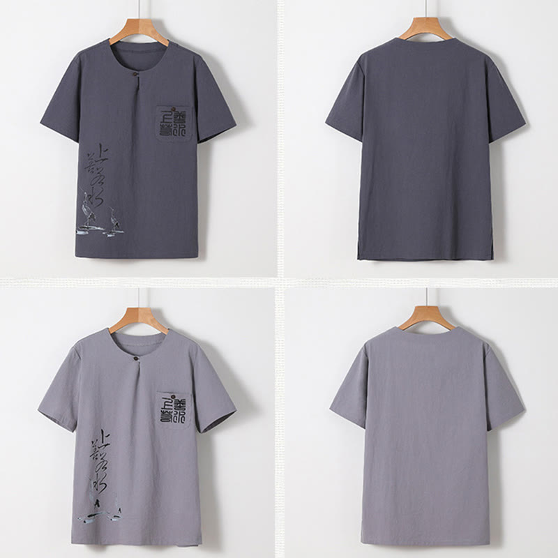 Buddha Stones 2Pcs Chinese Characters Crane Cotton Shirt Pants With Pockets Men's Meditation Cloth Set - image 29