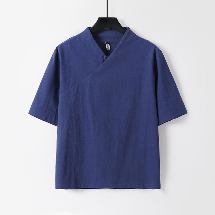 Buddha Stones 2Pcs V-Neck Cotton Half Sleeve Shirt Pants With Pockets Men's Meditation Cloth Set - image 1