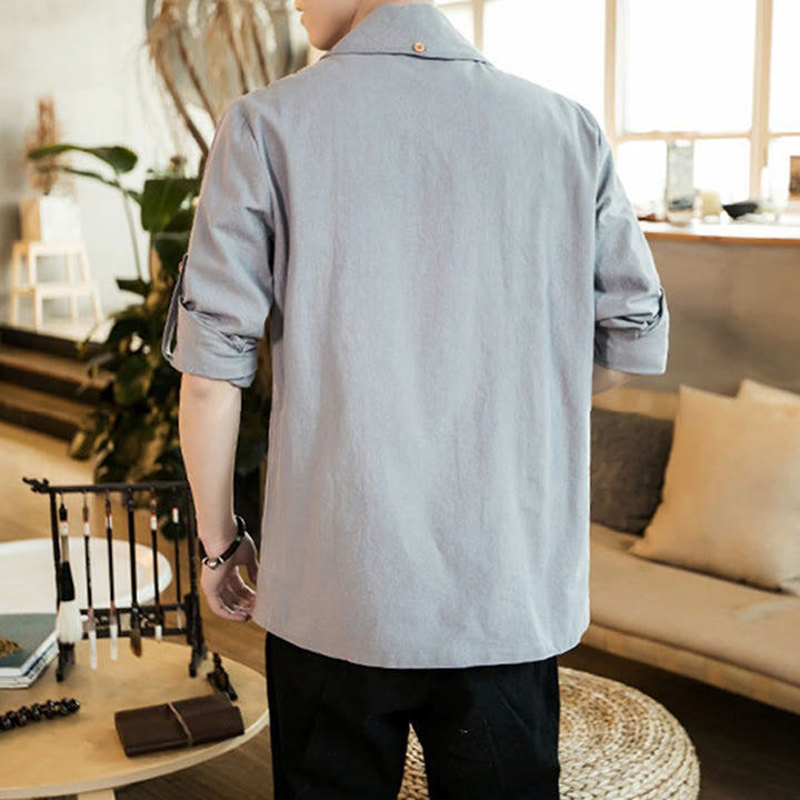 Buddha Stones Vintage Plain Lapel Open Front Jacket Cotton Men's Kimono - image 10