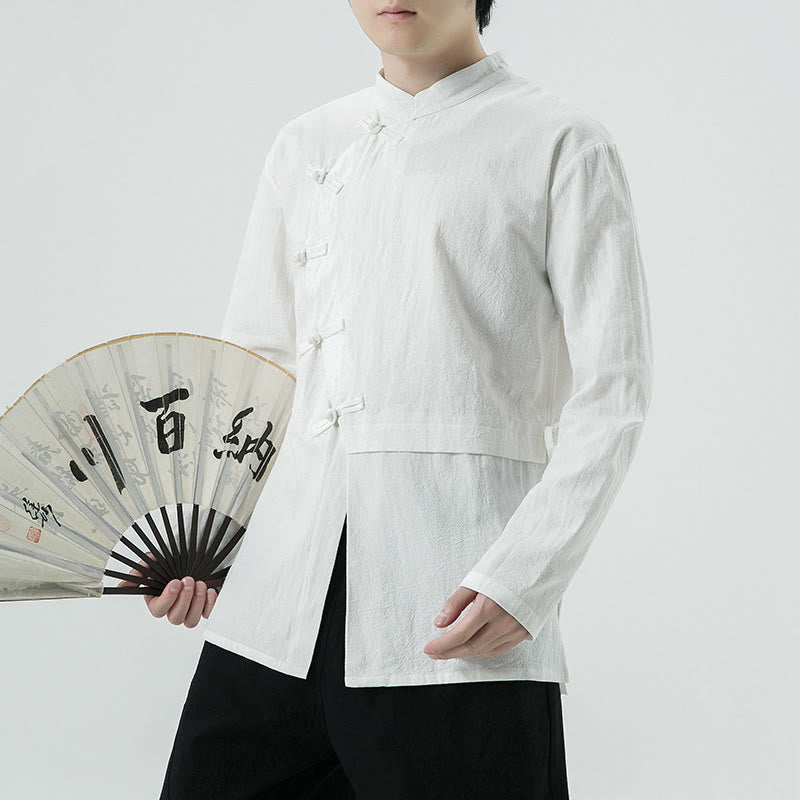 Buddha Stones Vintage Chinese Frog-Button Cotton Long Sleeve Men's Shirt - image 5