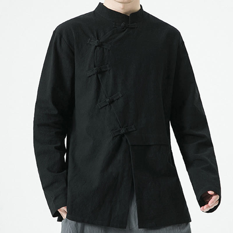 Buddha Stones Vintage Chinese Frog-Button Cotton Long Sleeve Men's Shirt - image 19