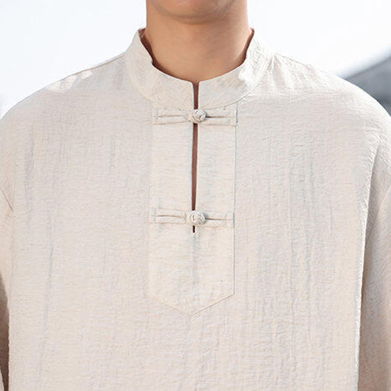 Buddha Stones Two Frog-Button Stand Collar Long Sleeve Men's Cotton Shirt - image 20