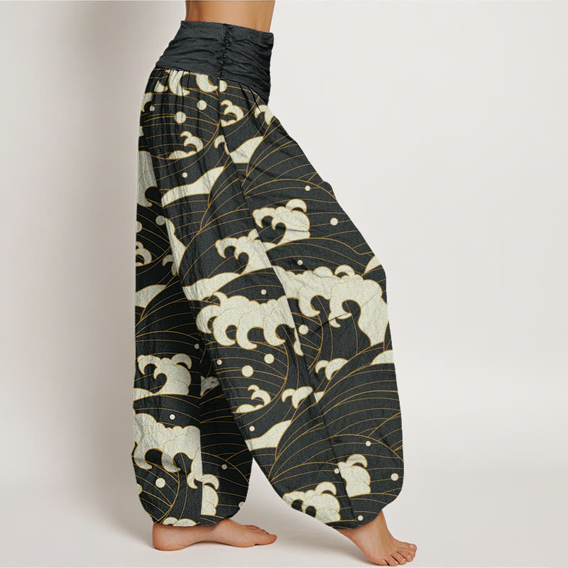 Buddha Stones Casual Abstract Wave Pattern Women's Elastic Waist Harem Pants - image 1