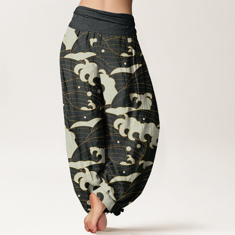 Buddha Stones Cotton Casual Abstract Wave Pattern Women's Elastic Waist Harem Pants - image 2
