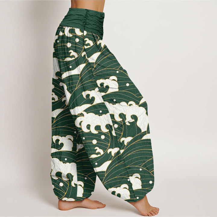 Buddha Stones Casual Abstract Wave Pattern Women's Elastic Waist Harem Pants - image 6